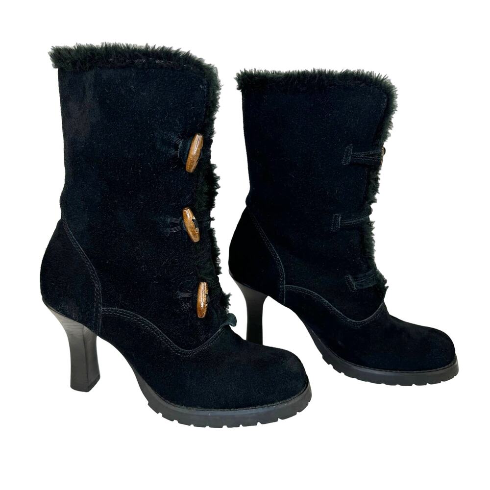COLIN STUART | Black Suede Faux Fur‎ Heel Ankle Boots | Women's 8.5